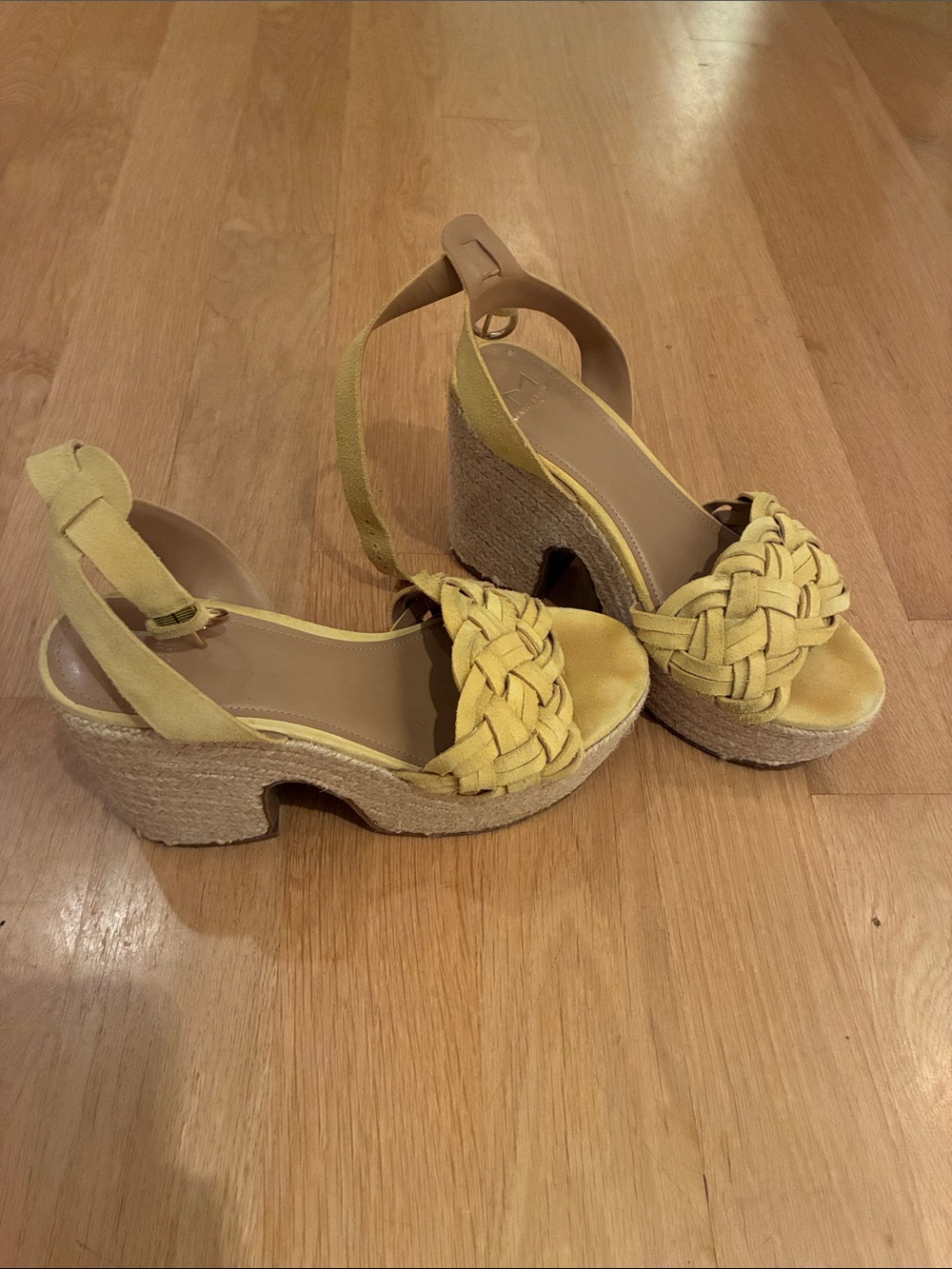 Marc Fisher Woven Yellow Suede Platform Espadrille Sandals - Women's